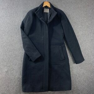 J Crew Double Cloth Coat Womans Medium Black Parka Wool Long